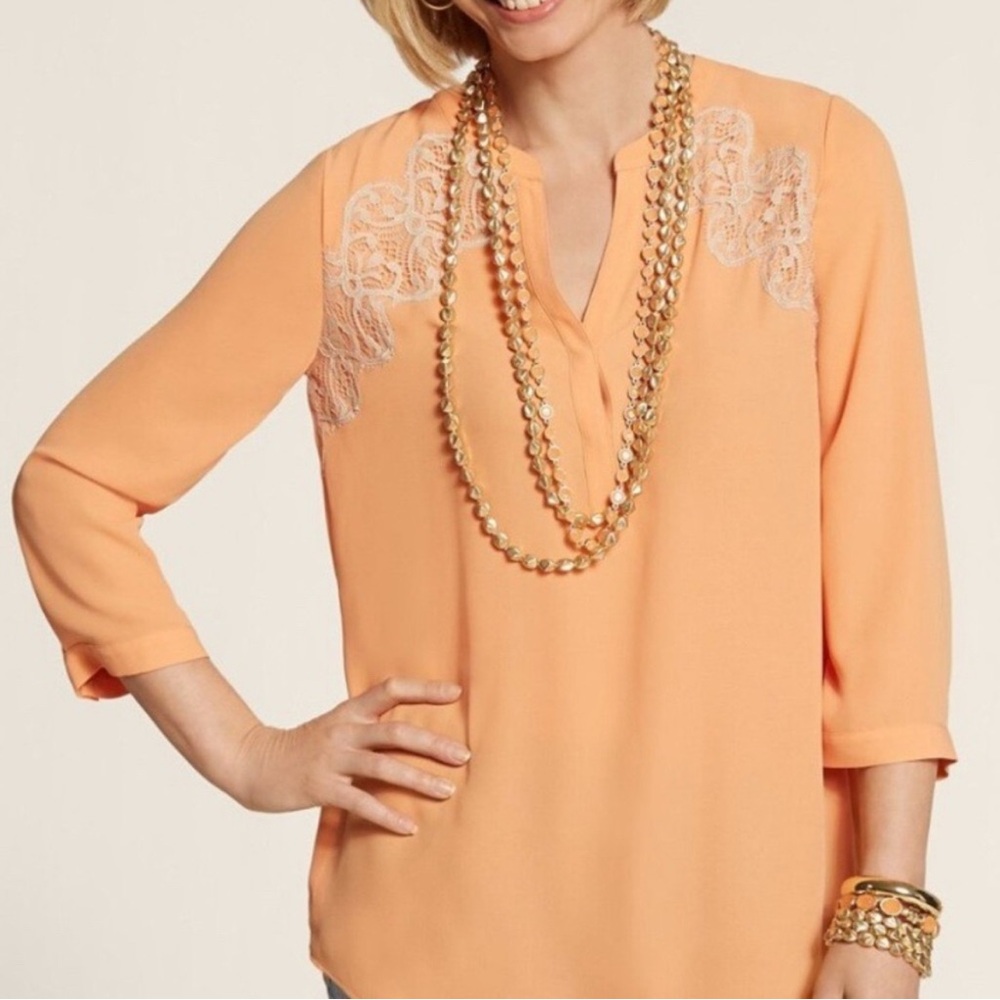 Chico’s Size 3 (XL) Charming Pleats Stella Blouse Orange Sherbet